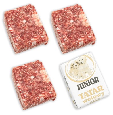 Mięso mrożone karma dla szczeniąt JUNIOR wołowina kostka 4x250g 1kg BARF