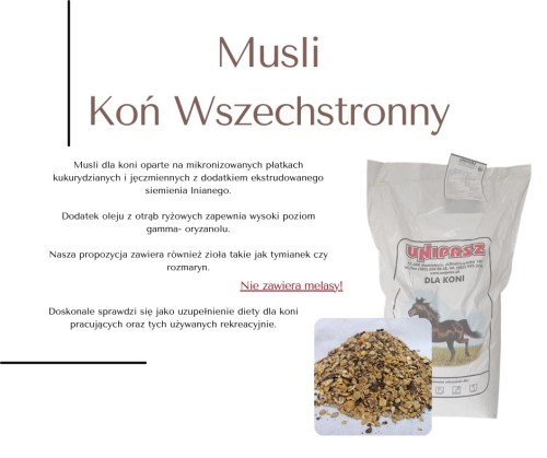 Pasza karma MUSLI KOŃ WSZECHSTRONNY płatki kukurydziane jęczmienne 1t palet