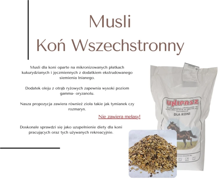 Pasza karma MUSLI KOŃ WSZECHSTRONNY płatki kukurydziane jęczmienne 1t palet