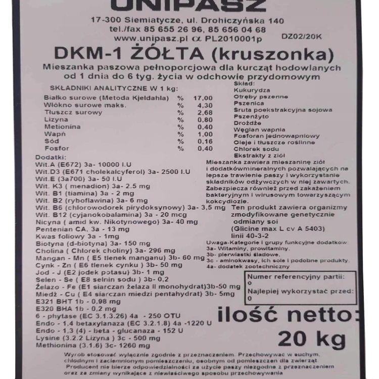 Pasza karma dla kurcząt od 1 dnia DKM-1 kruszonka 20kg UNIPASZ