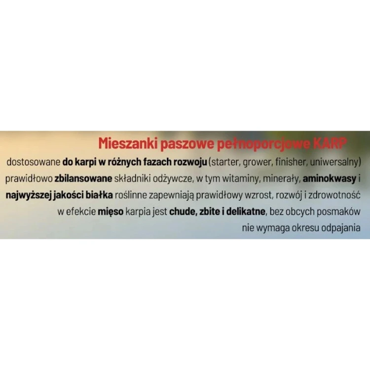 Pokarm karma pasza dla ryb KARP FINISZER 21% białka 20kg UNIPASZ