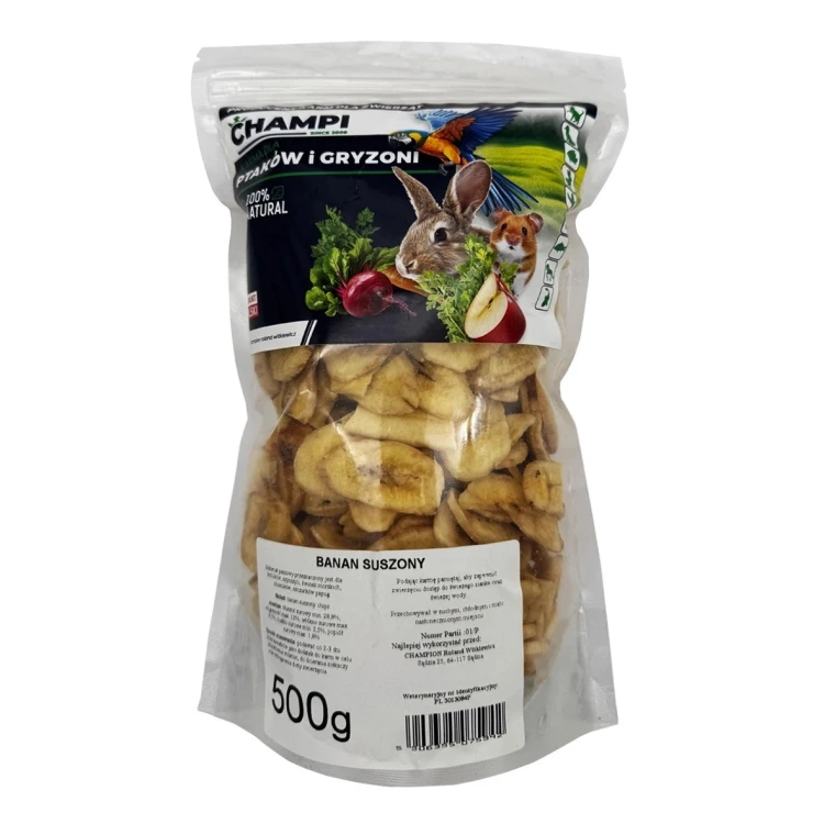 Banan 500g suszony przysmak dla papug chipsy bananowe Champi