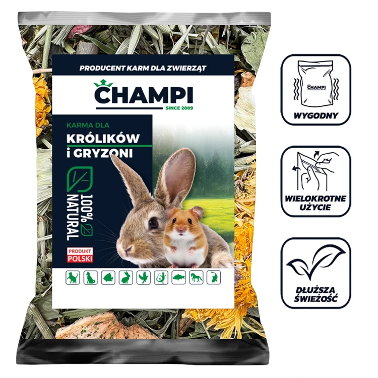 Karma dla KRÓLIKA CODZIENNA zioła owoce dla gryzoni świnki 500g Champi