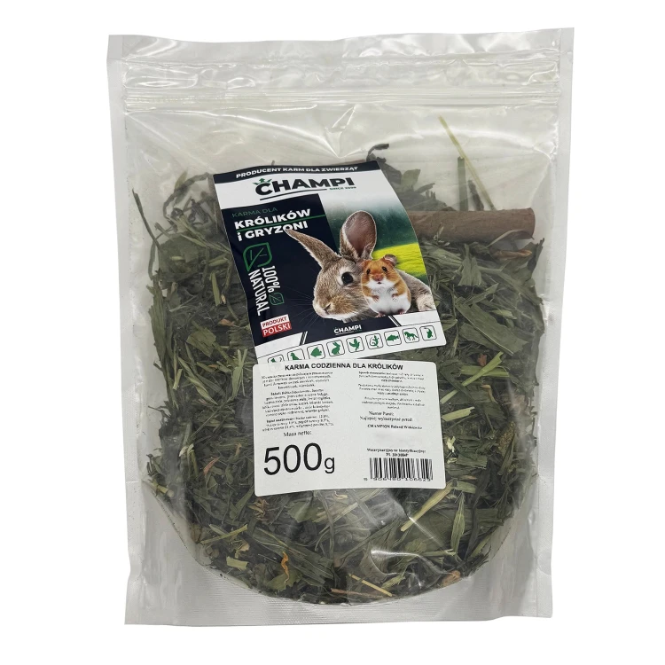 Karma dla KRÓLIKA CODZIENNA zioła owoce dla gryzoni świnki 500g Champi
