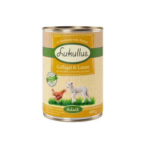 LUKULLUS Mokra karma dla psa drób z jagnięciną puszka 400g
