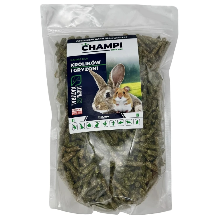 Lucerna granulowana 1kg karma dla królika świnki gryzoni 8mm pellet CHAMPI