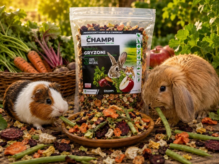 Karma dla królika świnki WARZYWA OKOPOWE 1kg marchew burak mniszek CHAMPI