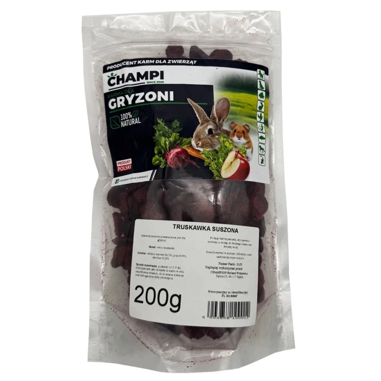 Truskawka suszona 200g karma dla królika świnki chomika gryzoni Champi