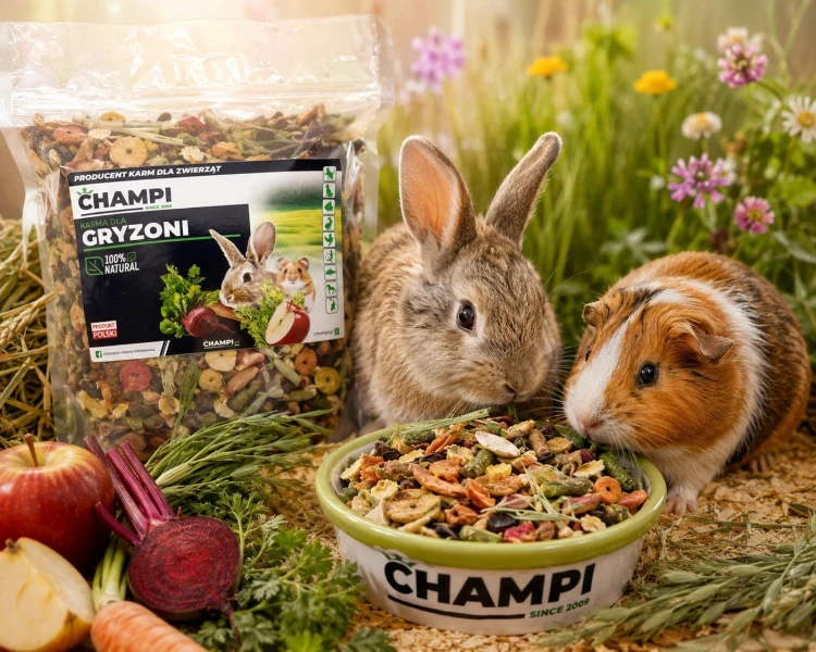 Karma dla GRYZONI królika świnki owoce i warzywa zioła 4,5kg KOKTAJL Champi