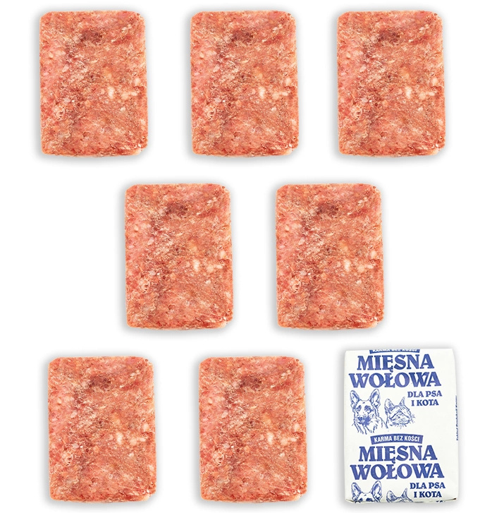 Mięso mrożone dla psa WOŁOWE BEZ KOŚCI kostka 28kg BARF wołowina
