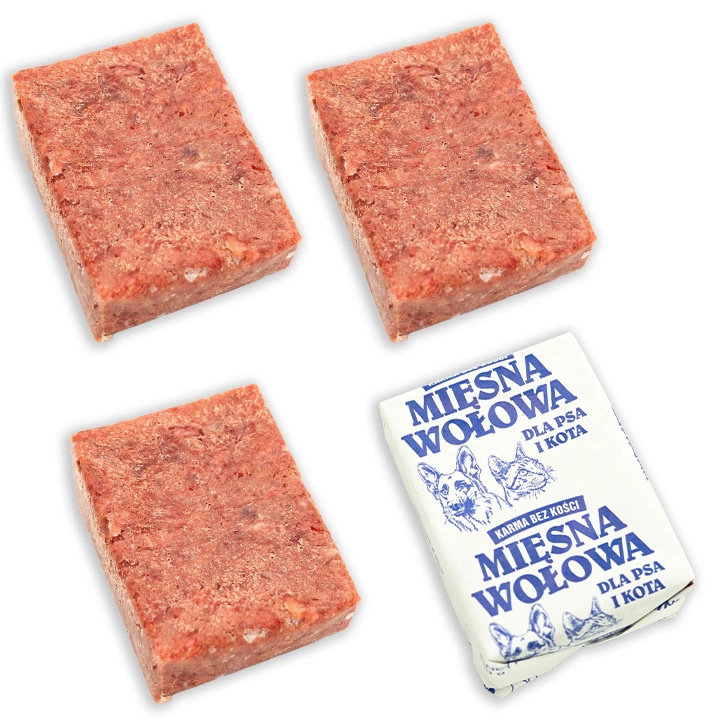 Mięso mrożone dla psa Wołowe bez kości kostka 1kg BARF wołowina