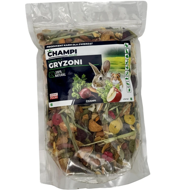 Karma dla GRYZONI królika świnki owoce i warzywa zioła 1kg KOKTAJL Champi