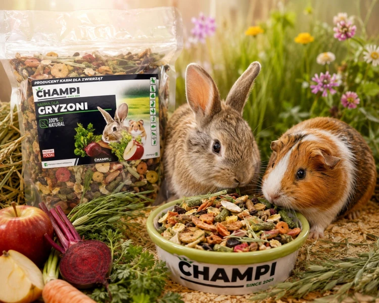 Karma dla GRYZONI królika świnki owoce i warzywa zioła 1kg KOKTAJL Champi